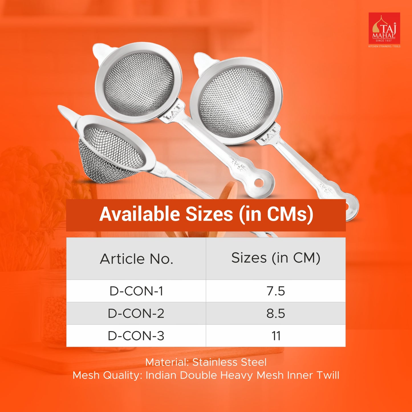 SS D-CON CONICAL TEA AND COFFEE STRAINERS