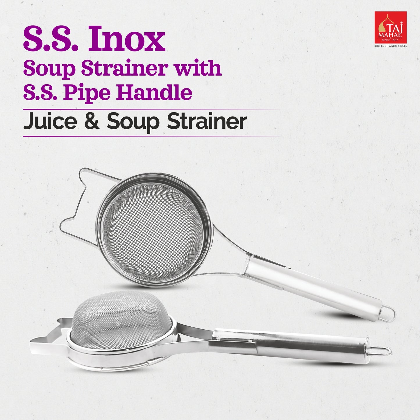 SS INOX SOUP STRAINER WITH SS PIPE HANDLE
