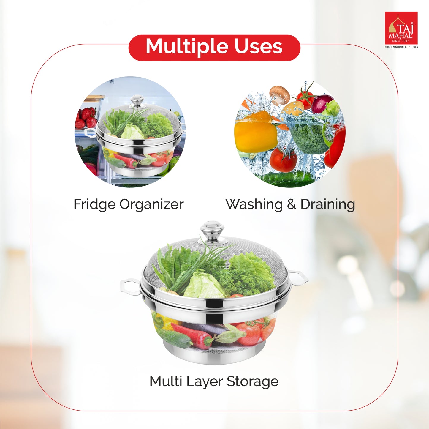 SS ROUND FRIDGE BASKET WITH COVER