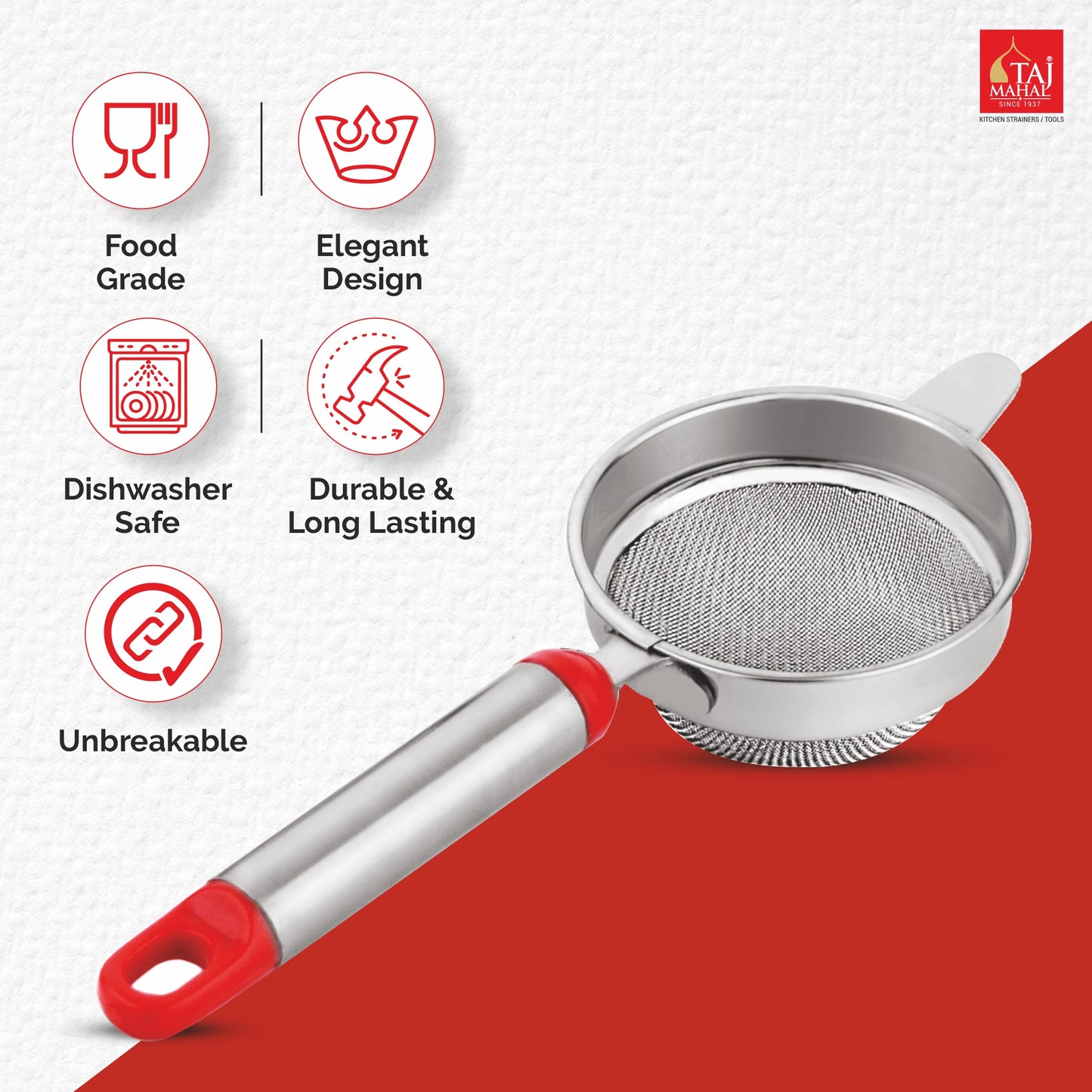 SS RED PIPE HANDLE DOUBLE MESH