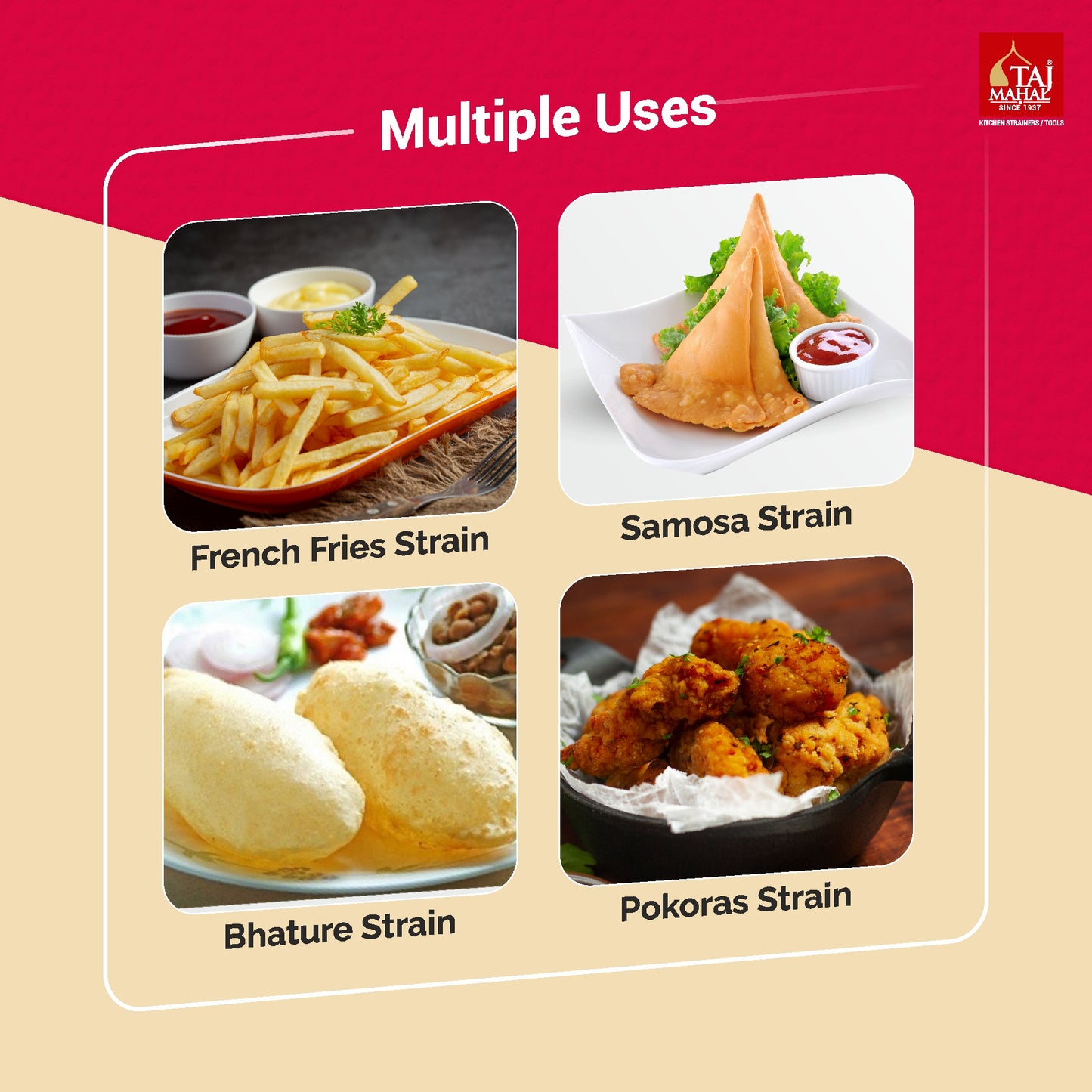 SS Flat Wire Strainer Wooden Handle with Reinforce/Mesh Strainer