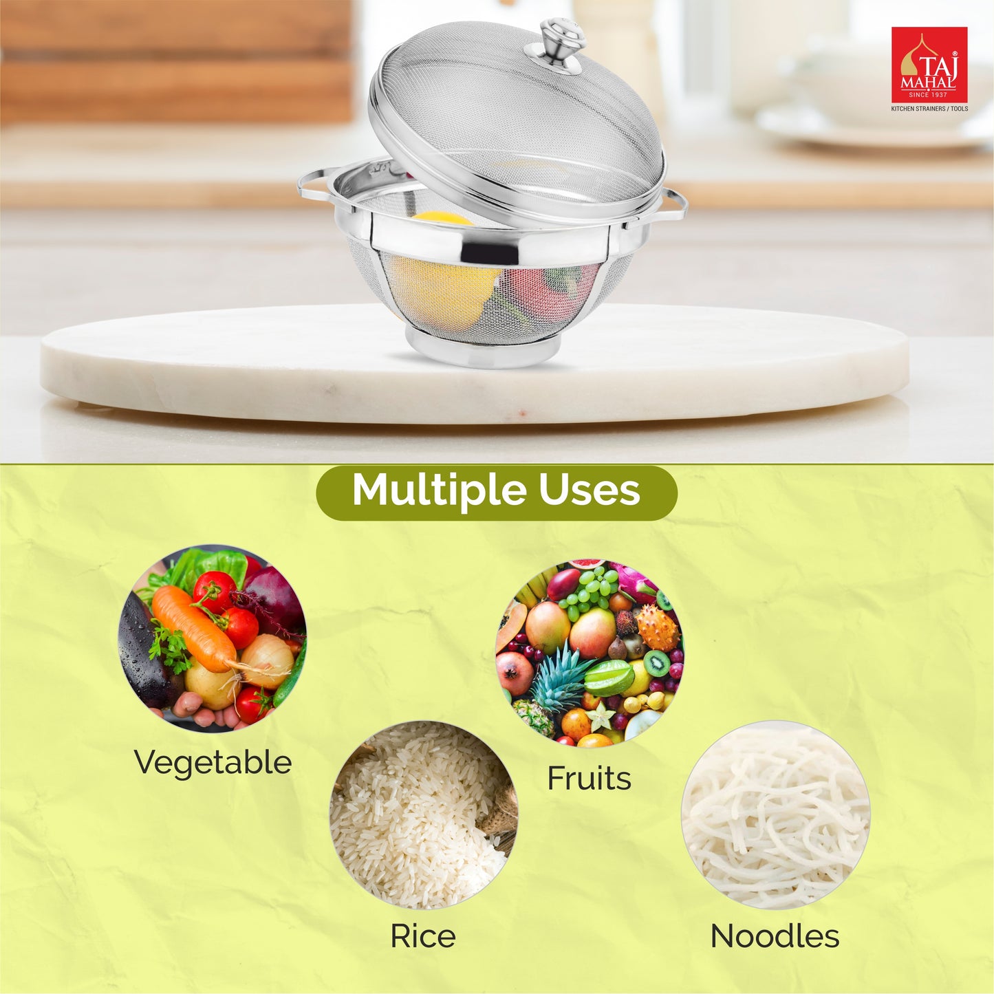 SS COLANDER SUPER HEAVY WITH LID MESH BASKET