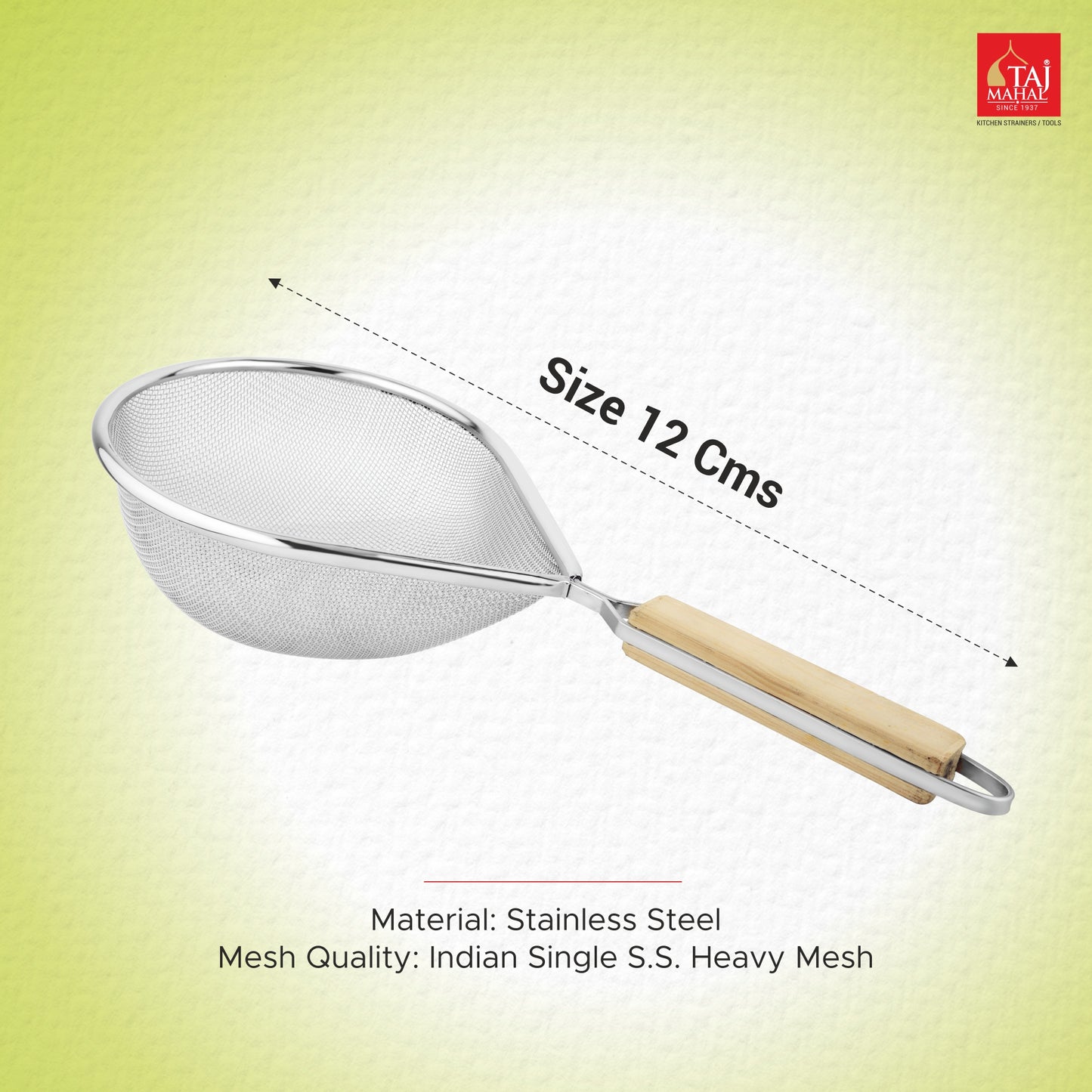 SS OVAL SOUP AND JUICE STRAINER WITH WOODEN HANDLE