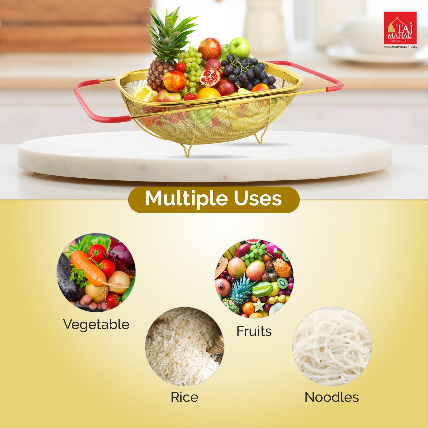 PVD COATED GOLD SS SINK BASKET WITH MESH REINFORCEMENT PROTECTOR