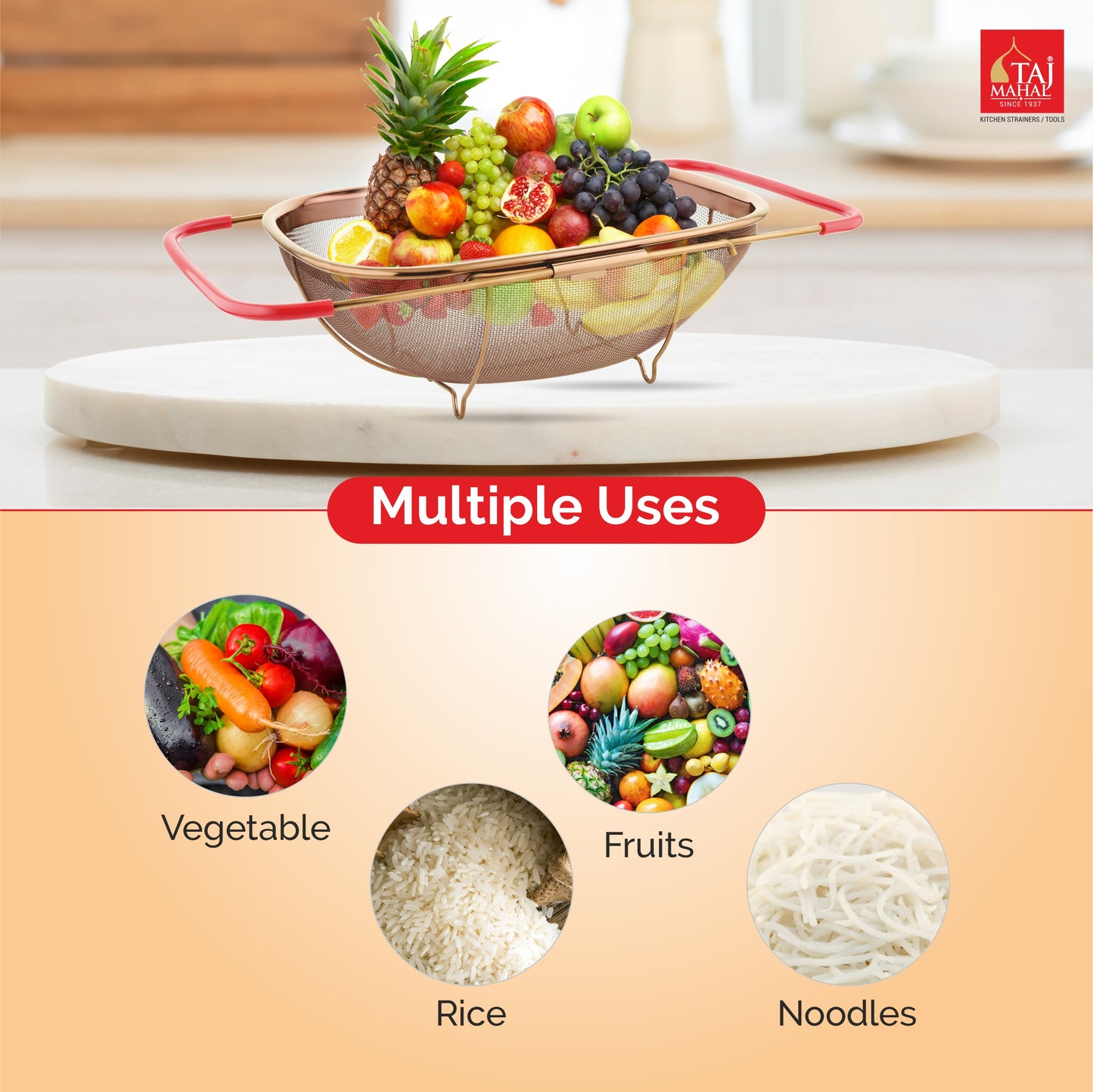 PVD COATED ROSE GOLD SS SINK BASKET WITH MESH REINFORCEMENT PROTECTOR