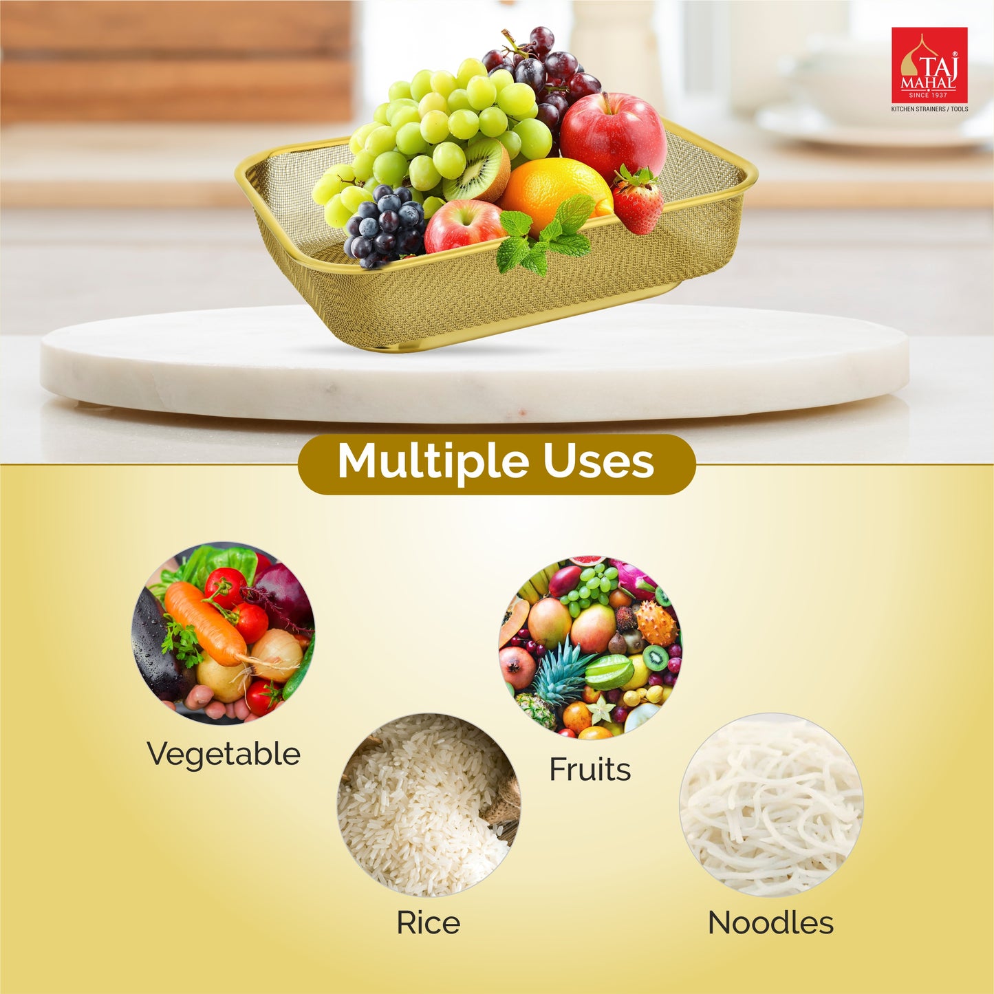 S.S SQUARE FRIDGE BASKET PVD COATED GOLD COLOUR