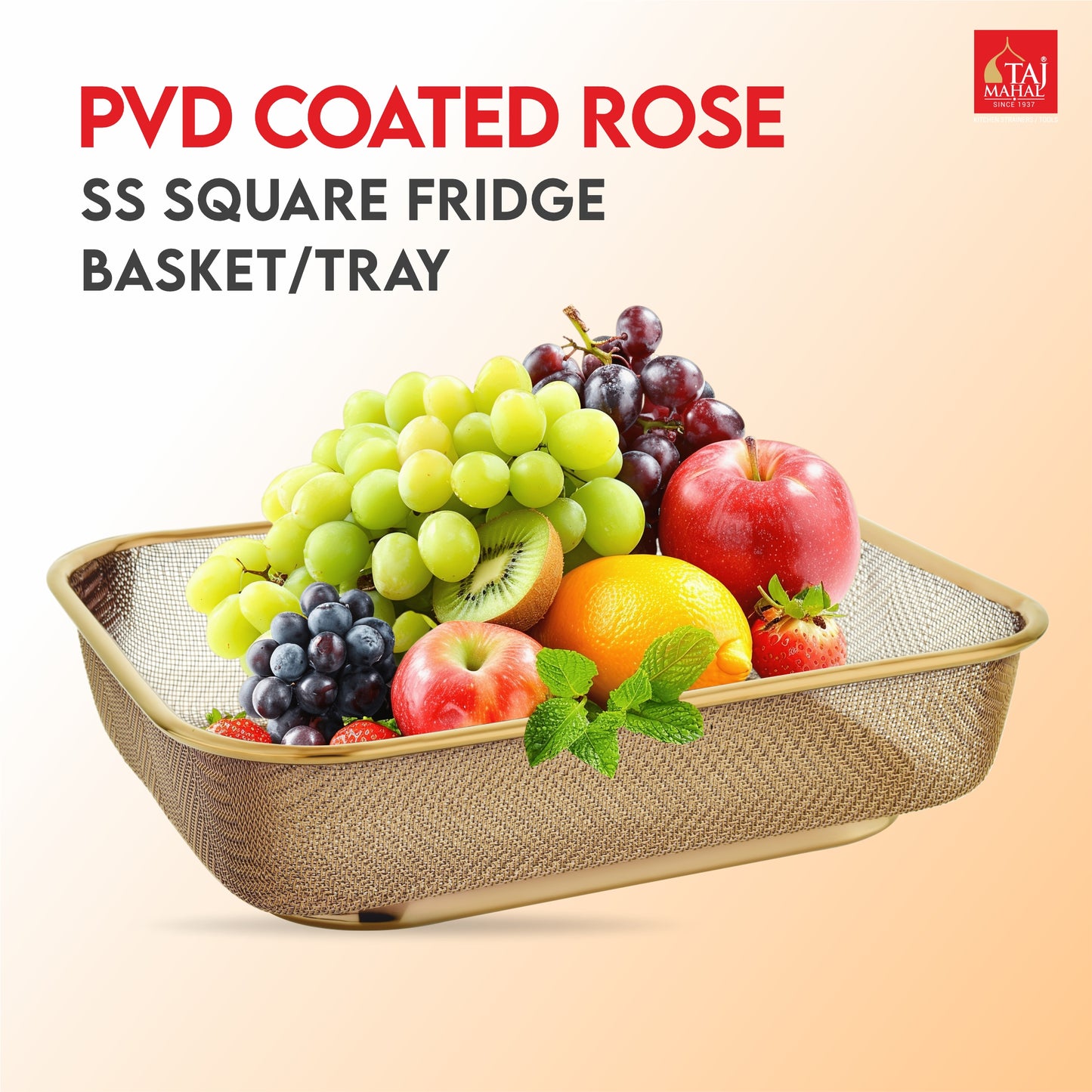 S.S SQUARE FRIDGE BASKET PVD COATED ROSE GOLD COLOUR