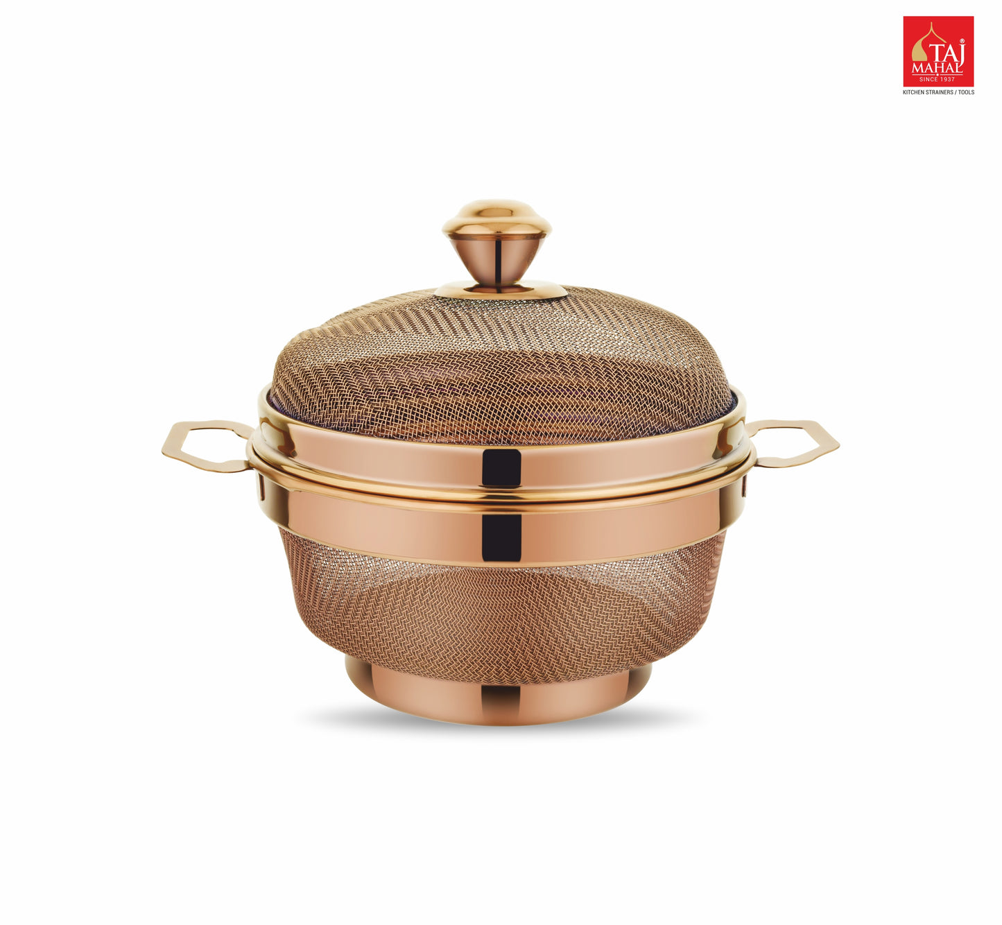 PVD COATED SS ROUND FRIDGE BASKET WITH COVER ROSE GOLD