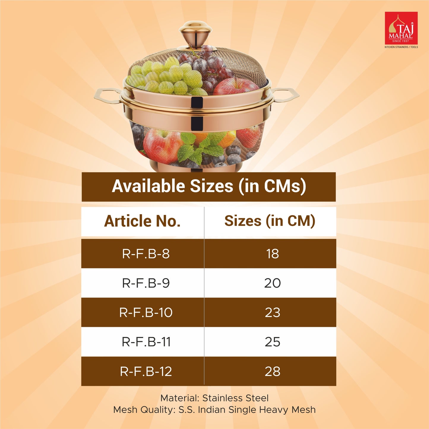 PVD COATED SS ROUND FRIDGE BASKET WITH COVER ROSE GOLD