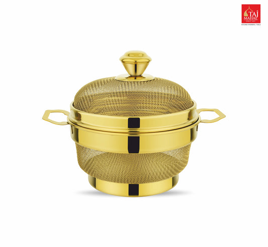 PVD COATED SS ROUND FRIDGE BASKET WITH COVER GOLD