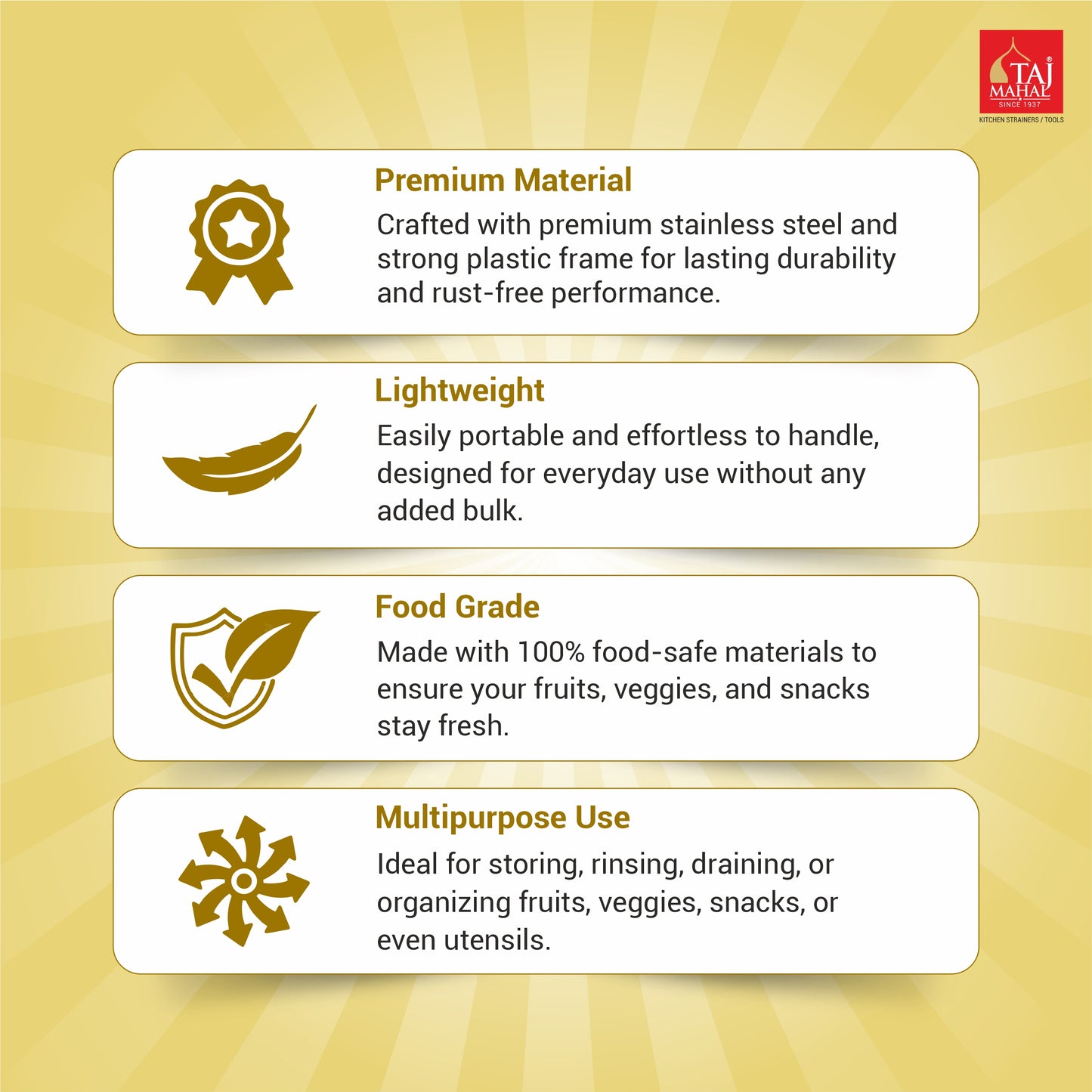 PVD COATED SS ROUND FRIDGE BASKET WITH COVER GOLD