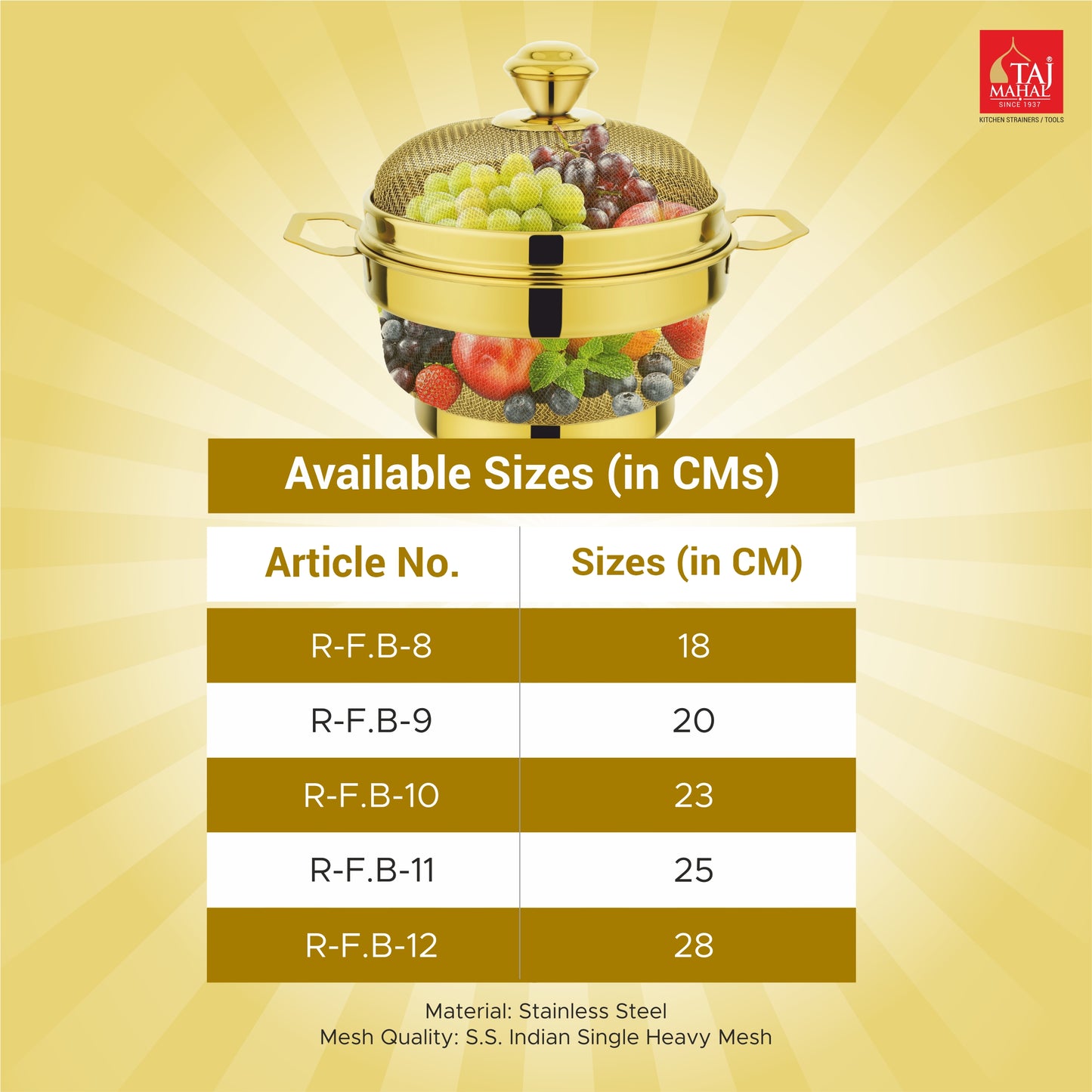 PVD COATED SS ROUND FRIDGE BASKET WITH COVER GOLD