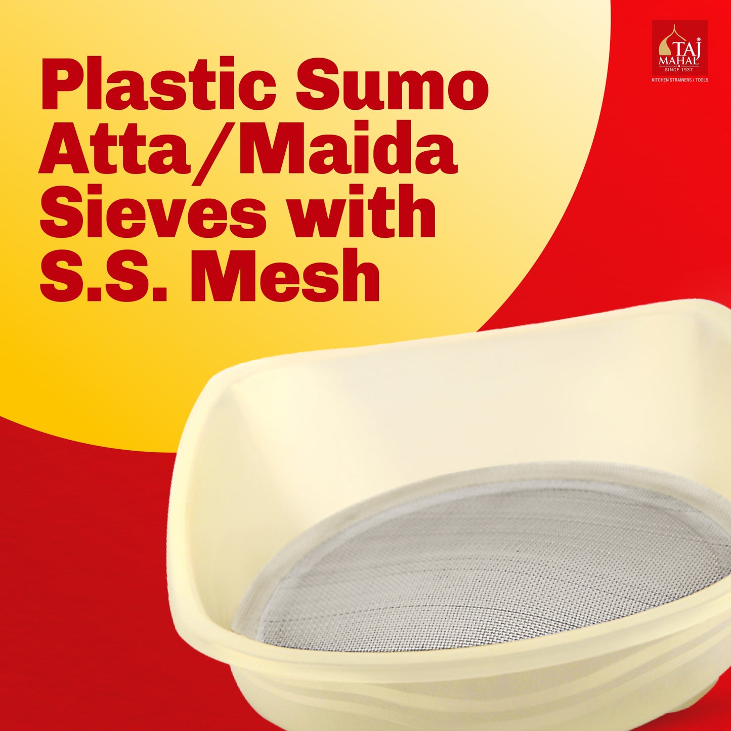 TAJ MAHAL  PLASTIC SUMO ATTA MAIDA SIEVES WITH SS MESH (12 Pieces)