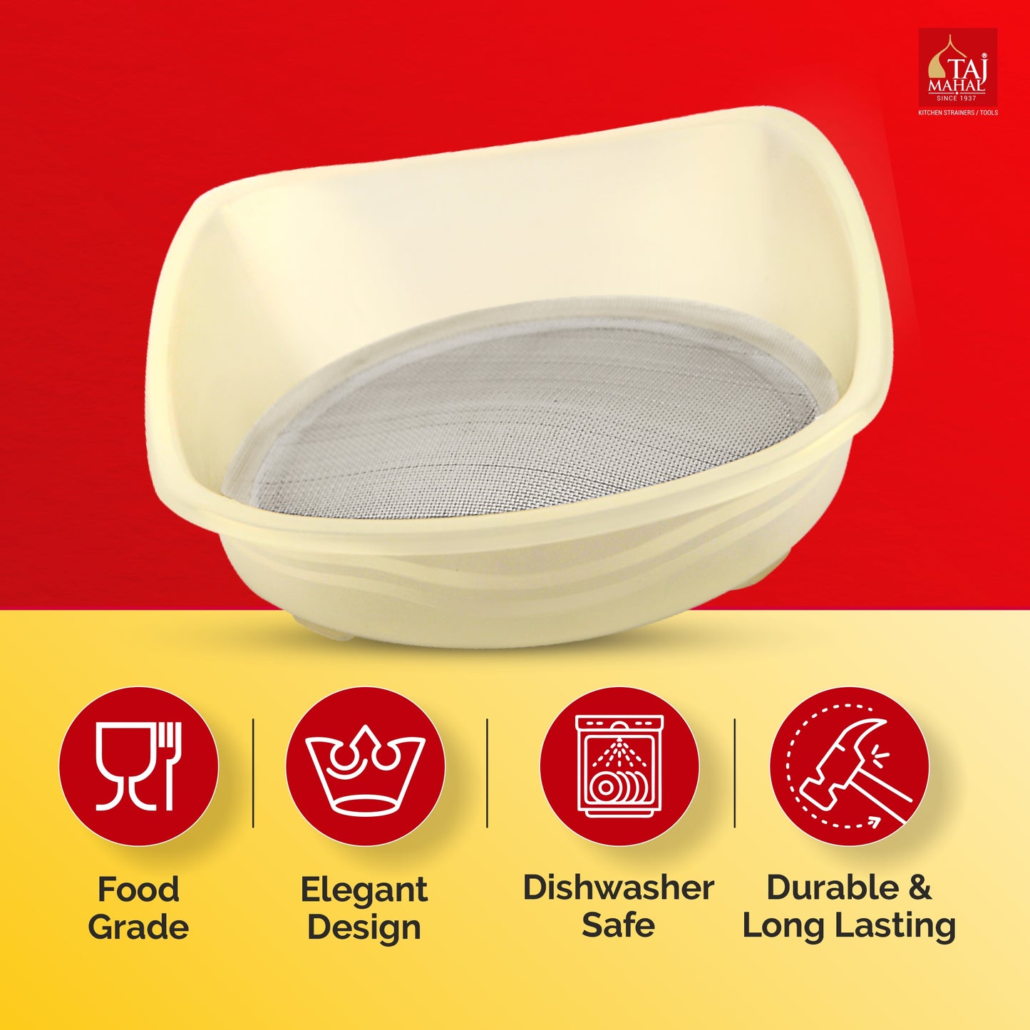 TAJ MAHAL  PLASTIC SUMO ATTA MAIDA SIEVES WITH SS MESH (12 Pieces)
