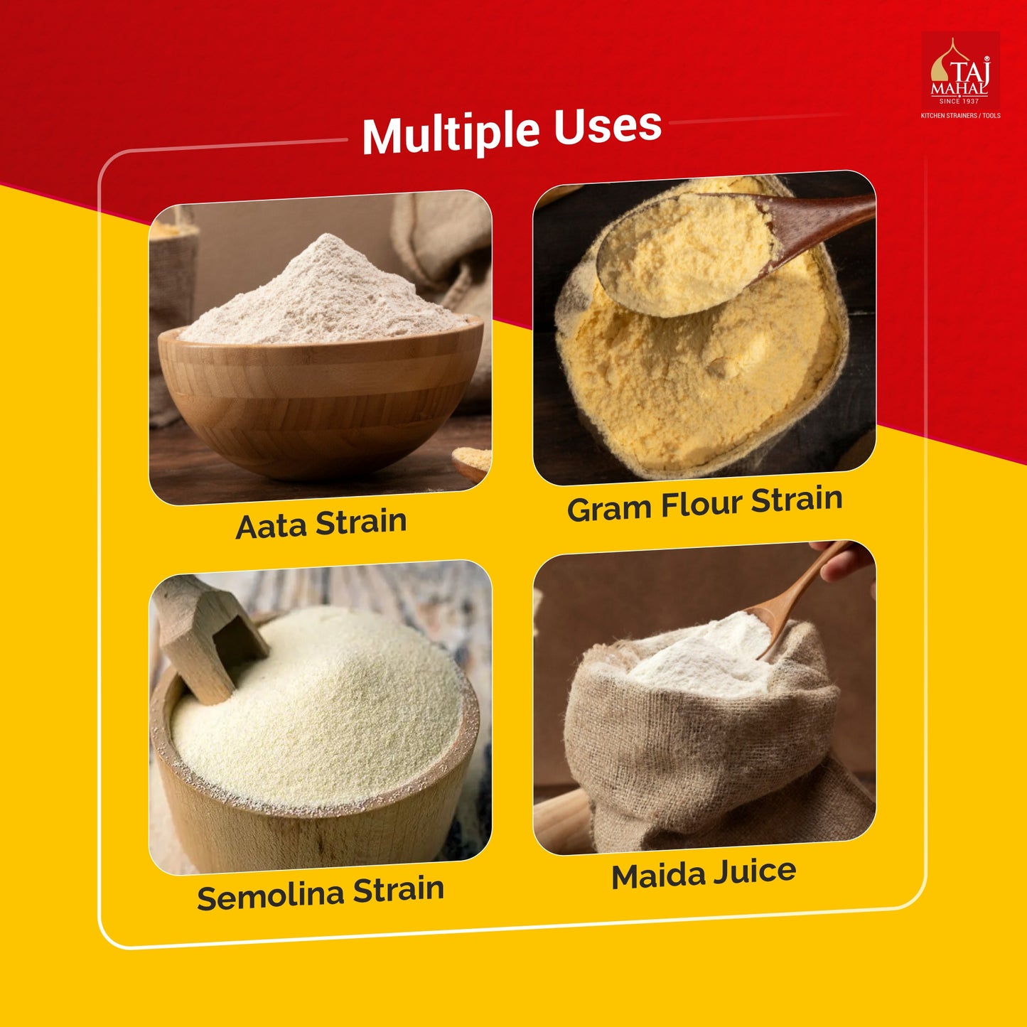 TAJ MAHAL  PLASTIC SUMO ATTA MAIDA SIEVES WITH SS MESH (12 Pieces)