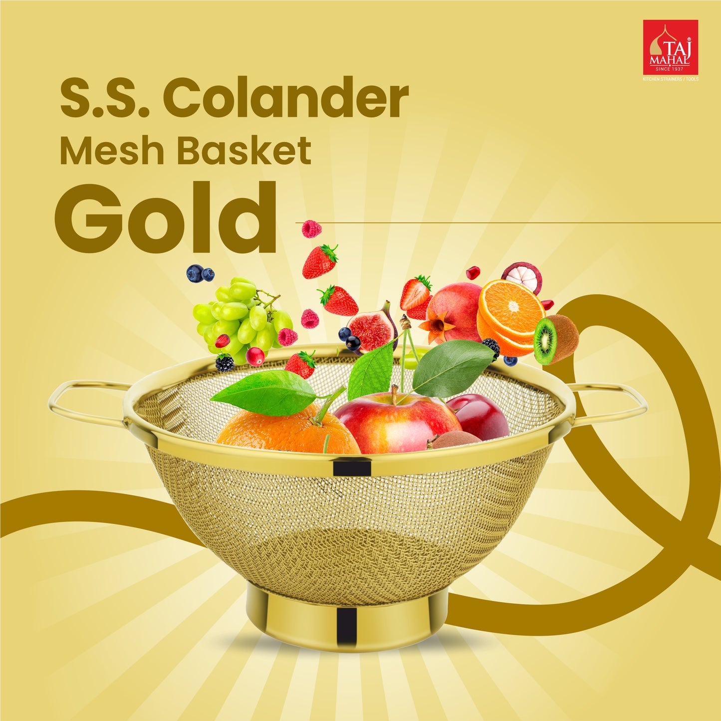 SS COLANDER MESH BASKET PVD GOLD