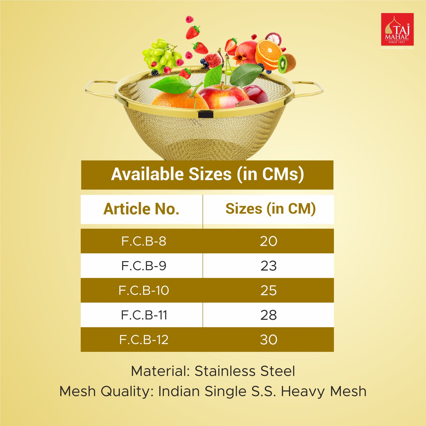 SS COLANDER MESH BASKET PVD GOLD