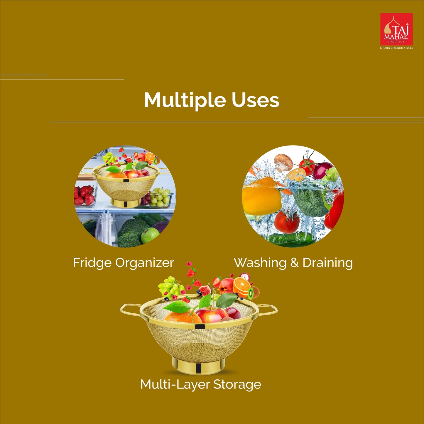 SS COLANDER MESH BASKET PVD GOLD