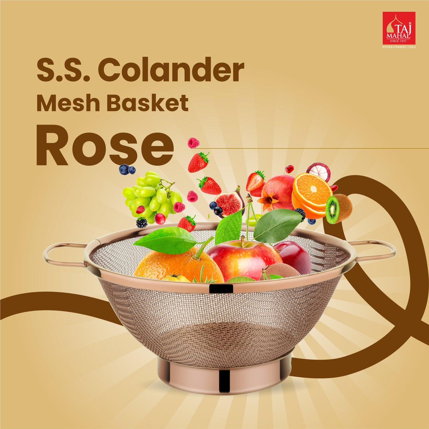 SS COLANDER MESH BASKET PVD COATED ROSE GOLD