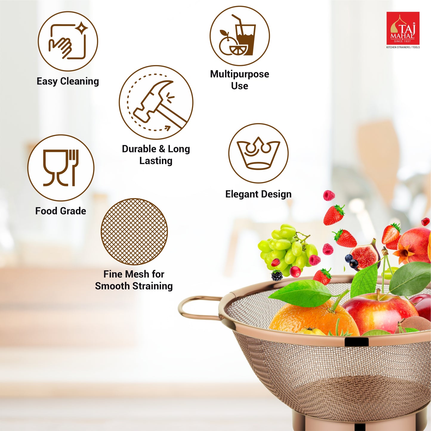 SS COLANDER MESH BASKET PVD COATED ROSE GOLD