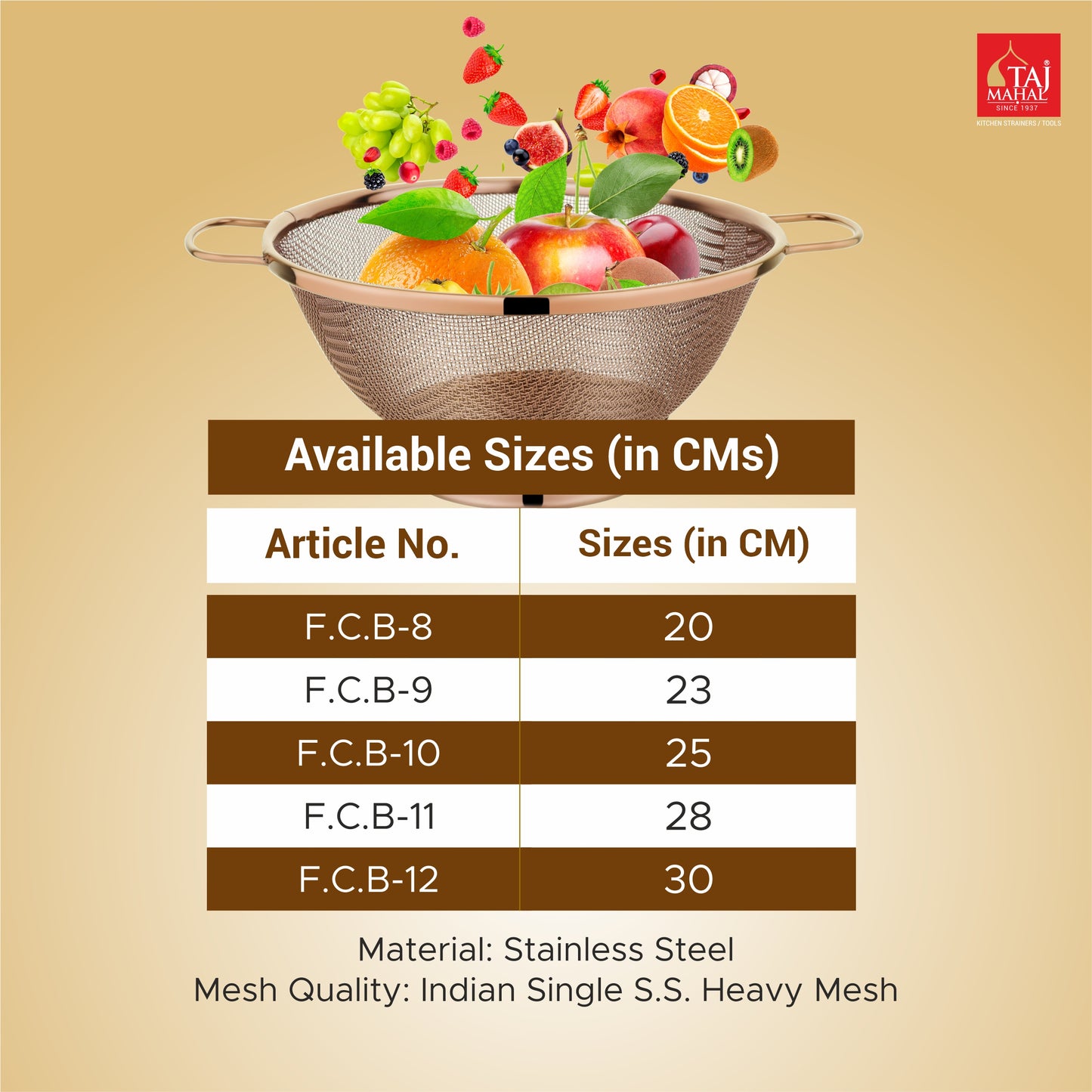 SS COLANDER MESH BASKET PVD COATED ROSE GOLD