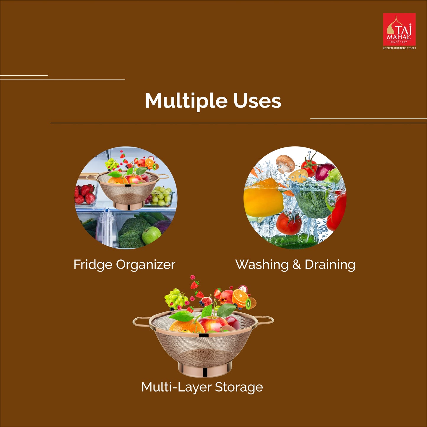 SS COLANDER MESH BASKET PVD COATED ROSE GOLD