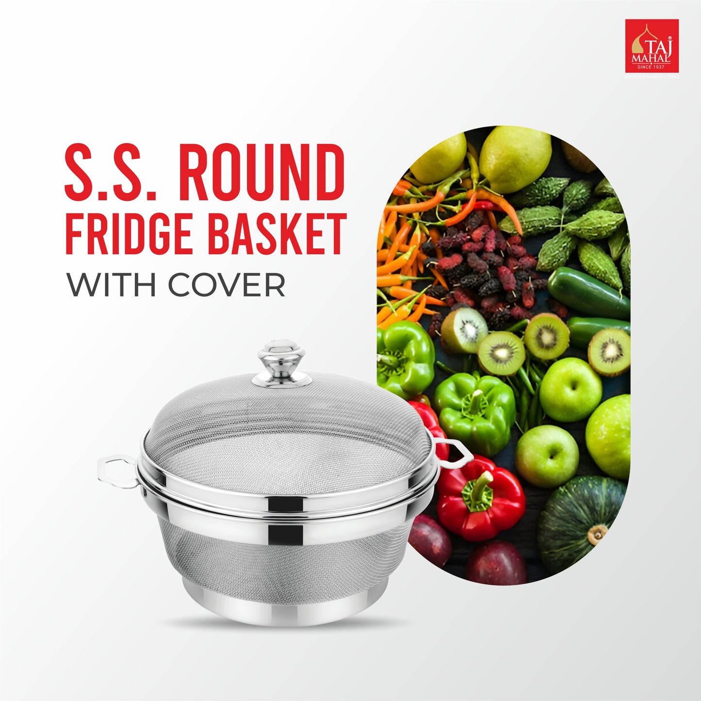 SS ROUND FRIDGE BASKET WITH COVER