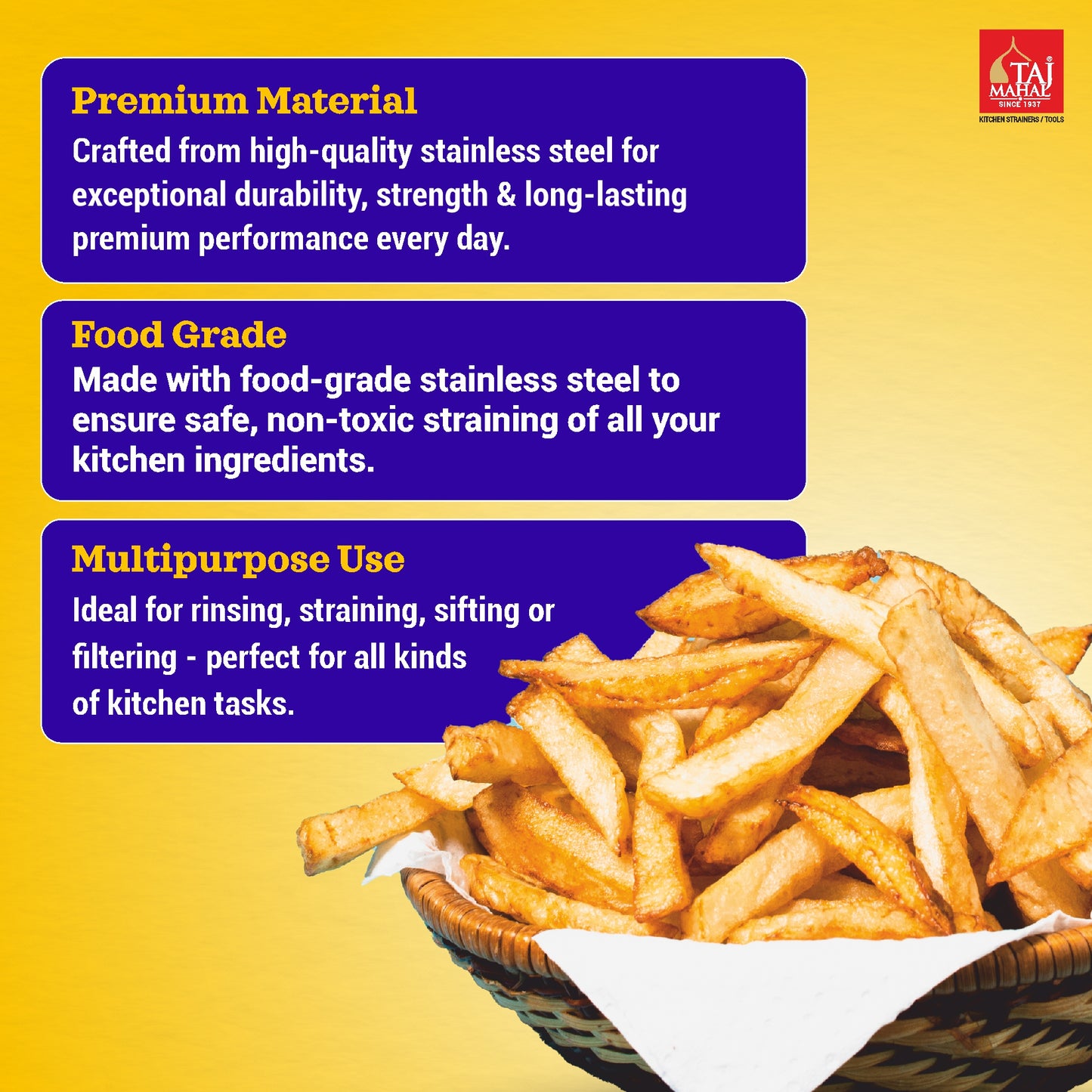 SS Flat Wire Strainer Wooden Handle