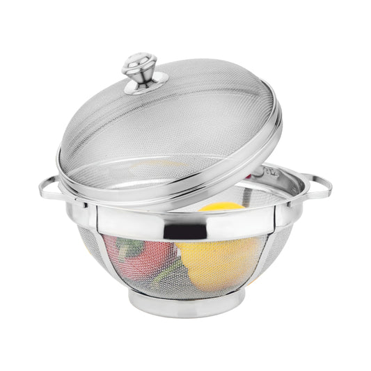 SS COLANDER SUPER HEAVY WITH LID MESH BASKET