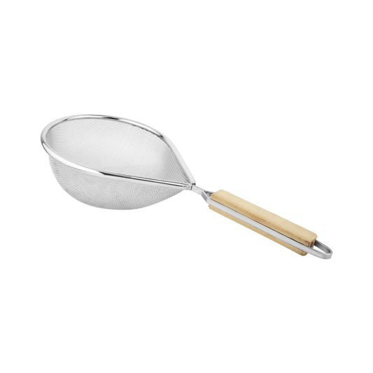 SS OVAL SOUP AND JUICE STRAINER WITH WOODEN HANDLE