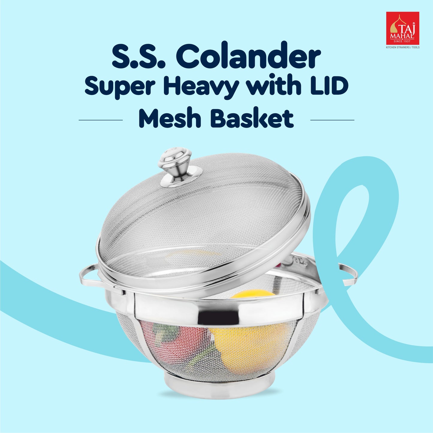 SS COLANDER SUPER HEAVY WITH LID MESH BASKET