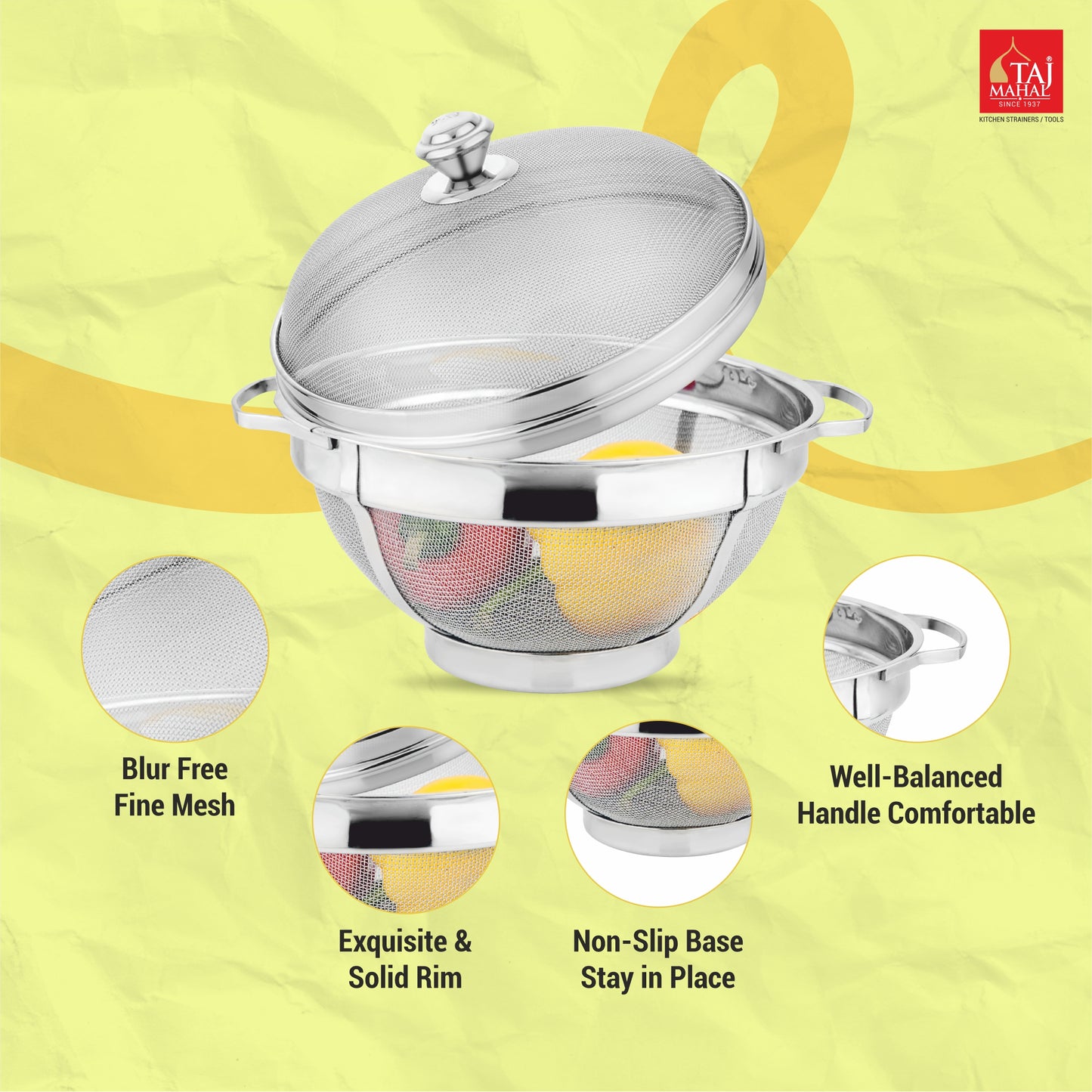 SS COLANDER SUPER HEAVY WITH LID MESH BASKET