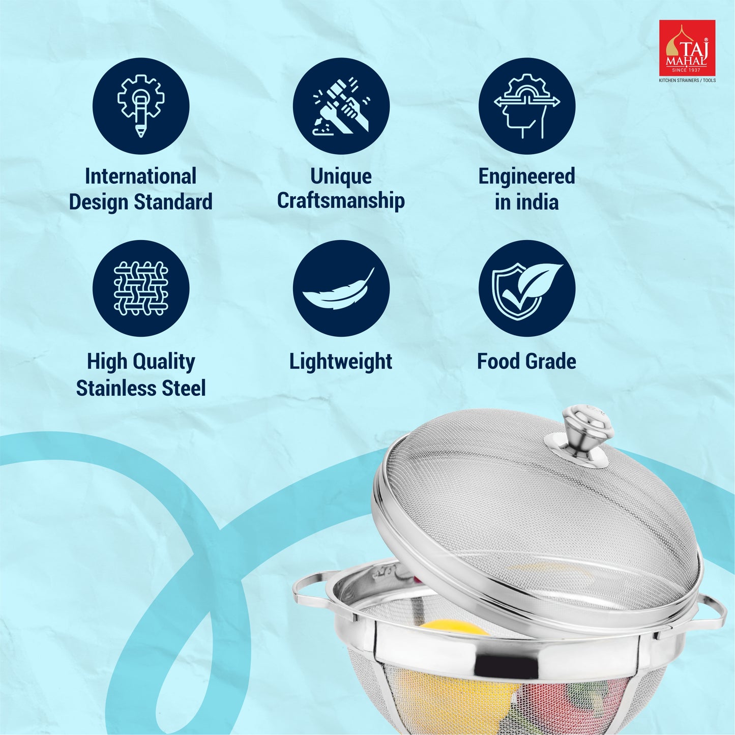 SS COLANDER SUPER HEAVY WITH LID MESH BASKET