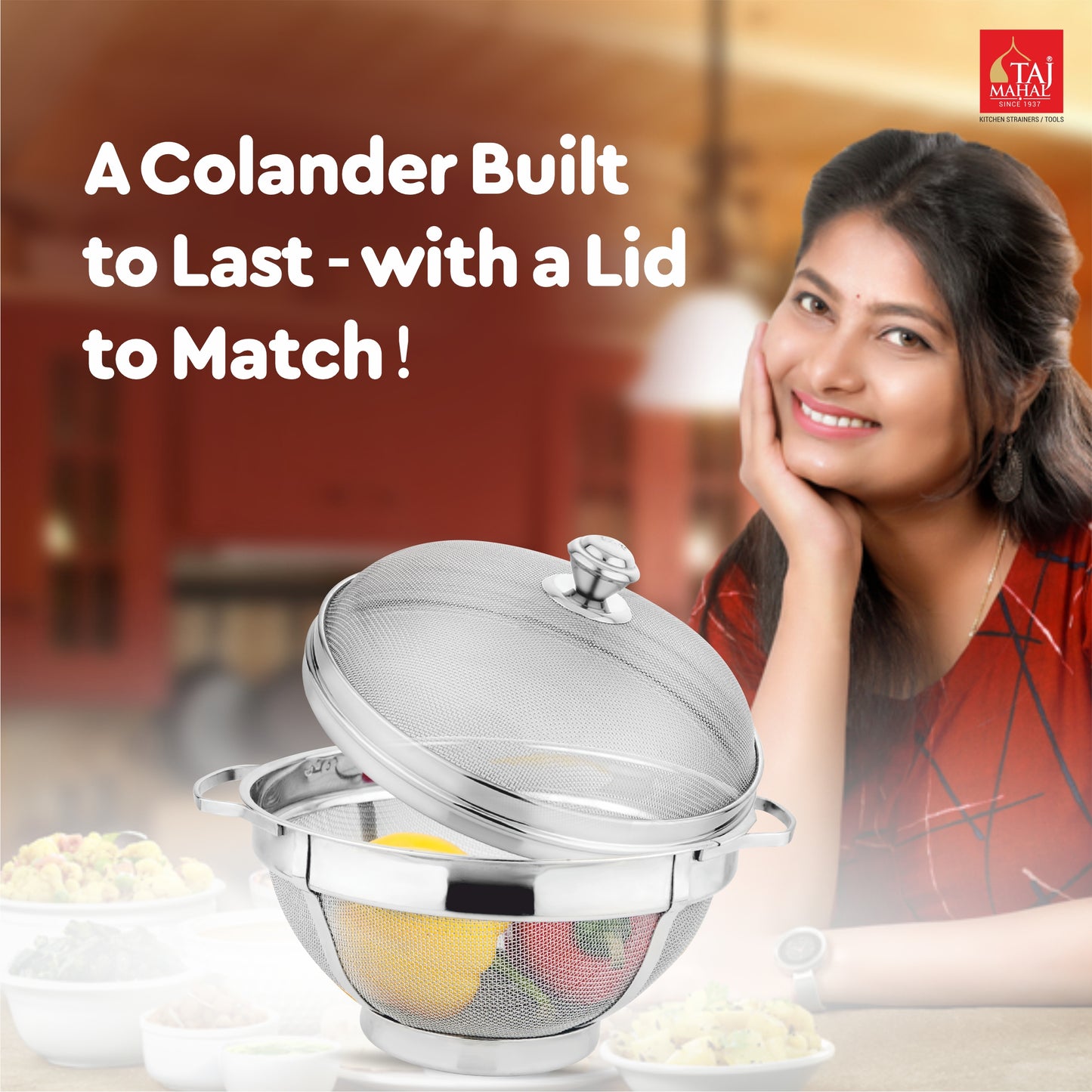 SS COLANDER SUPER HEAVY WITH LID MESH BASKET