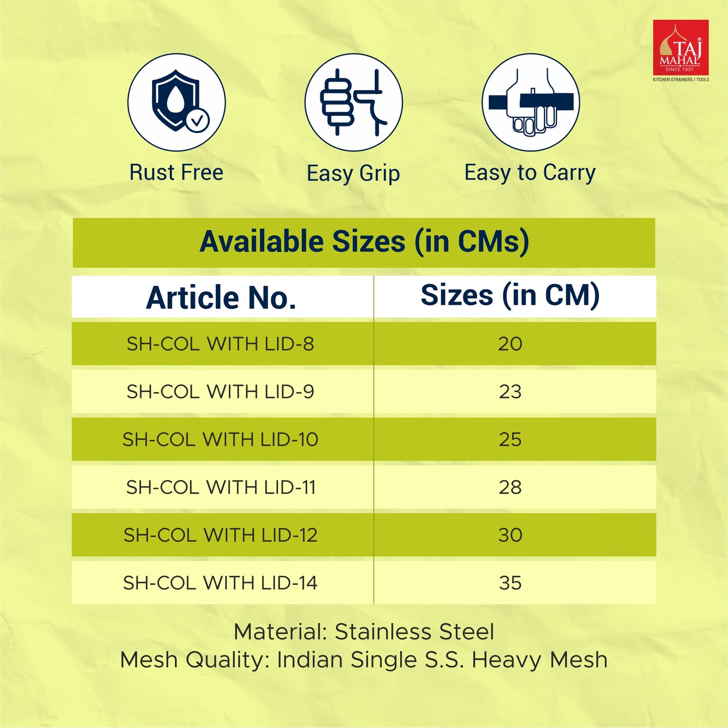 SS COLANDER SUPER HEAVY WITH LID MESH BASKET