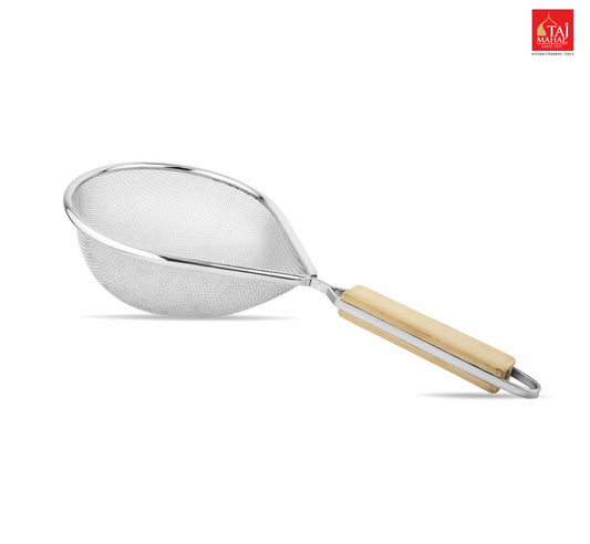 SS OVAL SOUP AND JUICE STRAINER WITH WOODEN HANDLE