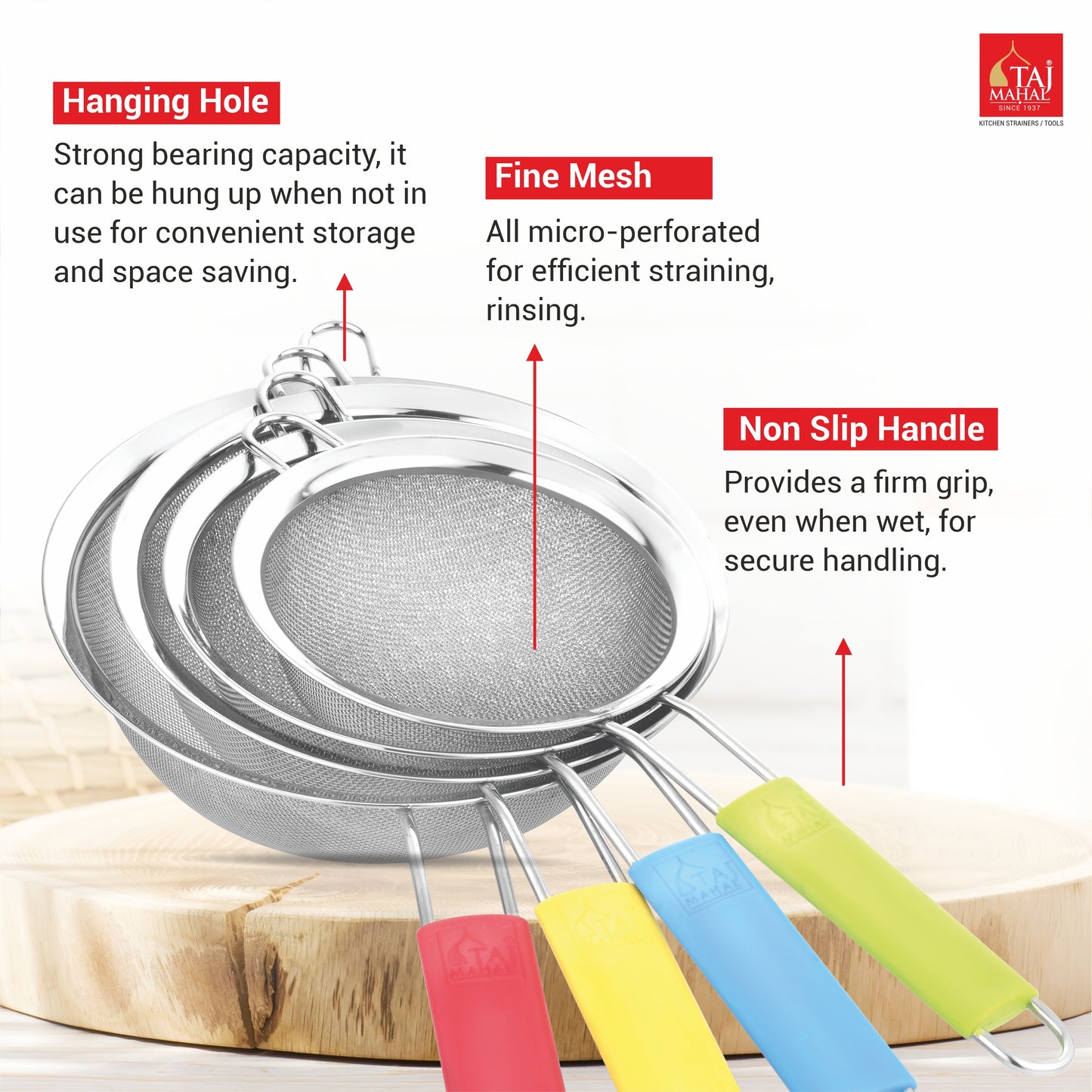 SS ROMY STRAINER SOUP AND JUICE COLOR HANDLE