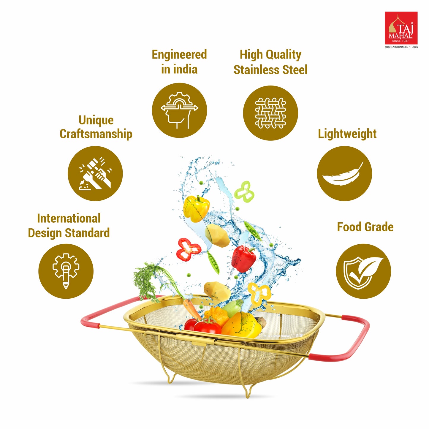 PVD COATED GOLD SS SINK BASKET WITH MESH REINFORCEMENT PROTECTOR