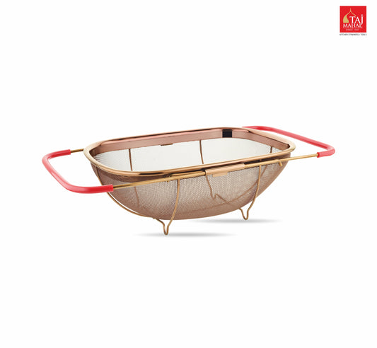 PVD COATED ROSE GOLD SS SINK BASKET WITH MESH REINFORCEMENT PROTECTOR