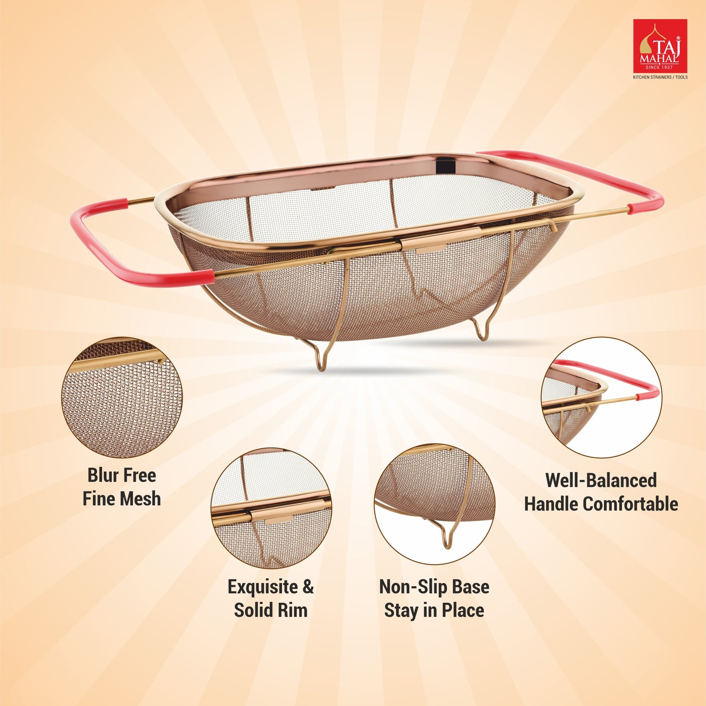 PVD COATED ROSE GOLD SS SINK BASKET WITH MESH REINFORCEMENT PROTECTOR