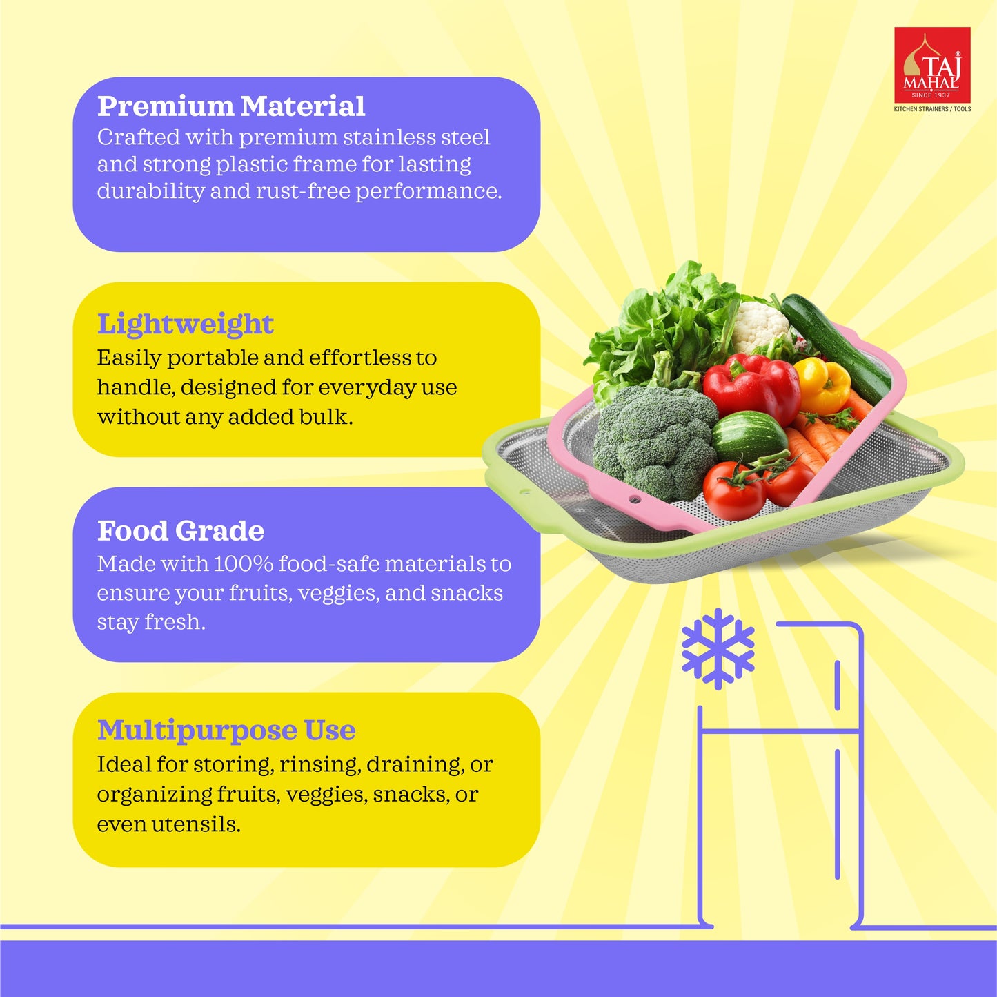 SQUARE PERFOPLAST FRIDGE BASKET TRAY