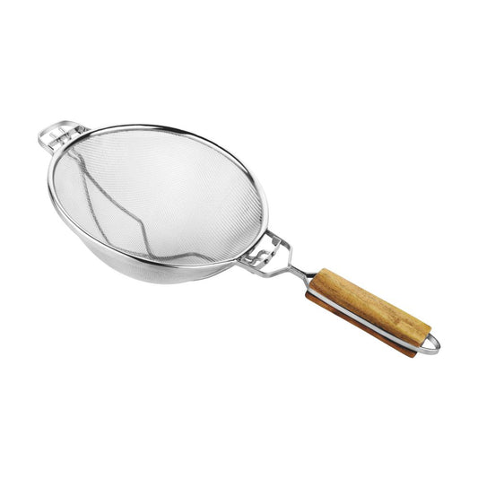 SS Flat Wire Strainer Wooden Handle with Reinforce/Mesh Strainer